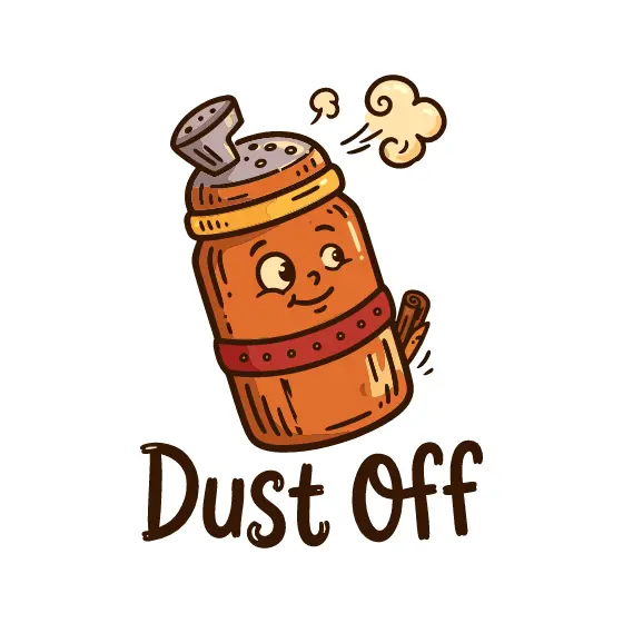 Cinnamon Shaker Character With Dust Off Text