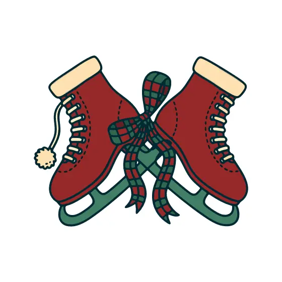 Crossed Red Vintage Ice Skates with Plaid Bow