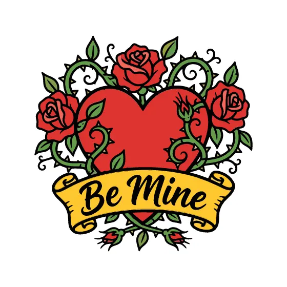 Heart With Five Roses And Curls