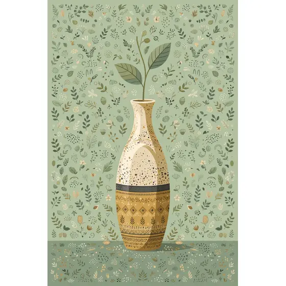 Ochre Banded Vase With Speckled Cream Glaze