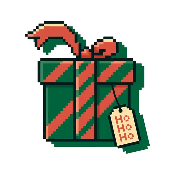 Pixel Green Gift Box With Red Stripes