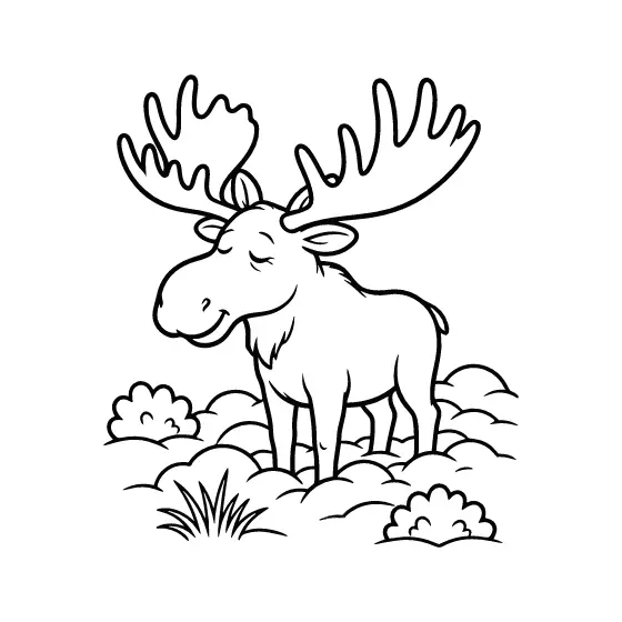 Moose Standing Among Snowy Shrubs