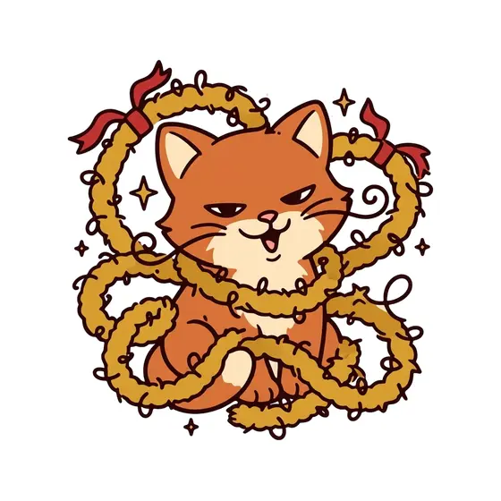 Ginger Cat Tangled In Tinsel