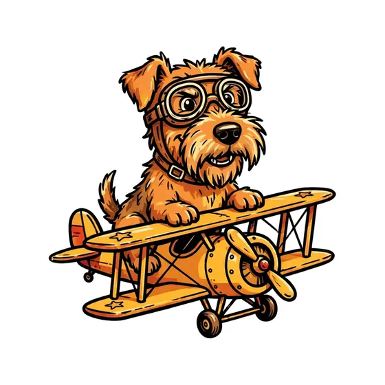 Scruffy Terrier Pilot On Biplane