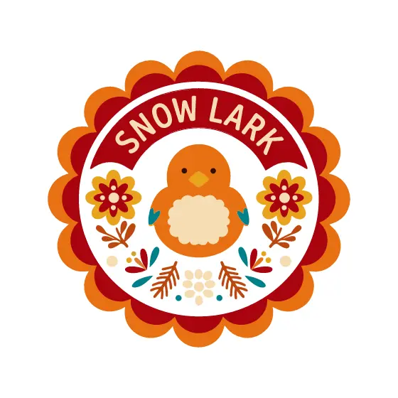 Snow Lark Badge With Orange Scallops