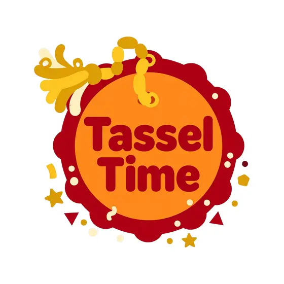 Scalloped Red Tassel Time Badge