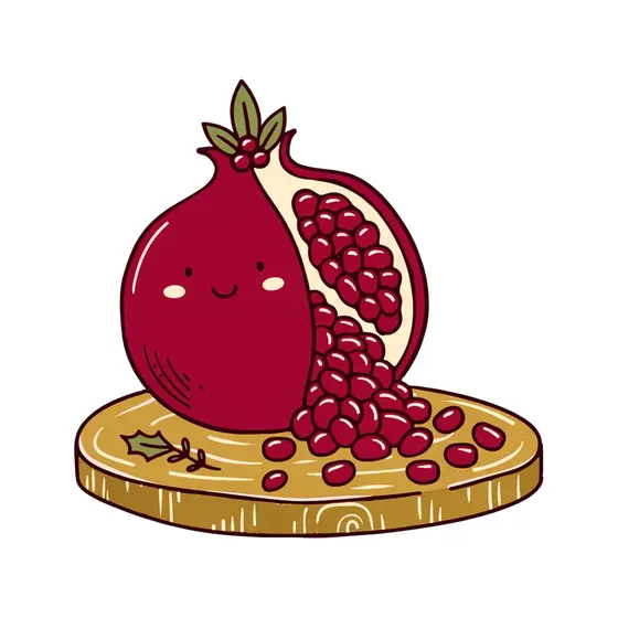 Smiling Pomegranate With Scattered Seeds