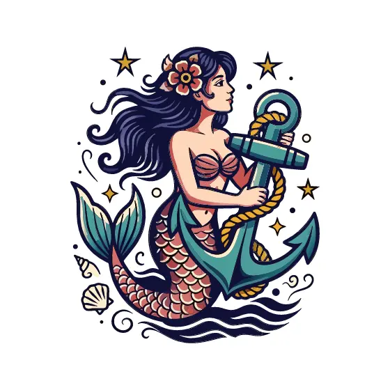 Mermaid With Teal Anchor and Shells