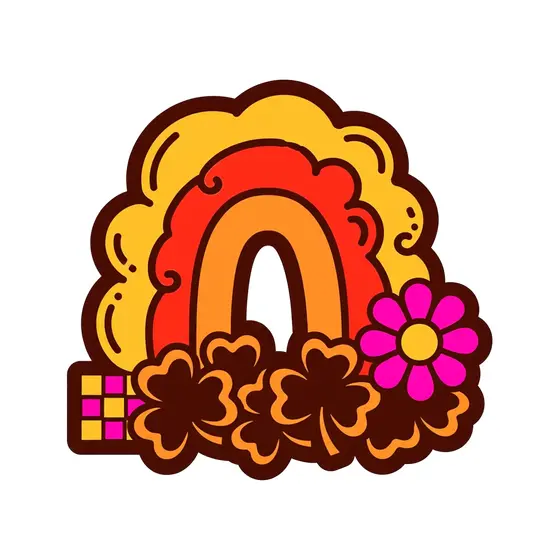 Yellow Cloud Rainbow With Pink Daisy