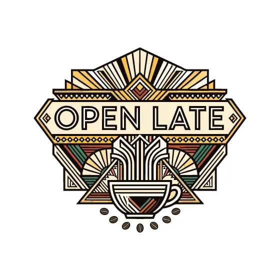 Art Deco Style Open Late Coffee Sign
