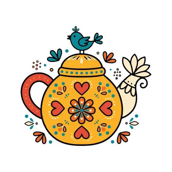 Mustard Folk Teapot with Hearts