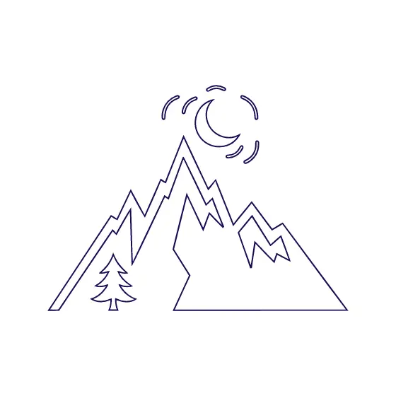 Mountain Peaks With Crescent Moon