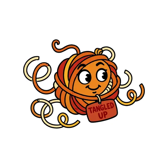 Cartoon Yarn Ball Says Tangled Up