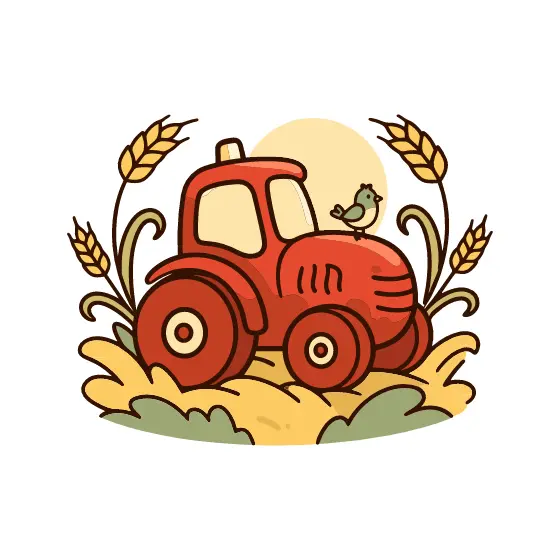 Red Tractor Among Golden Wheat