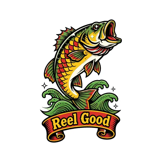 Leaping Bass With Reel Good Banner