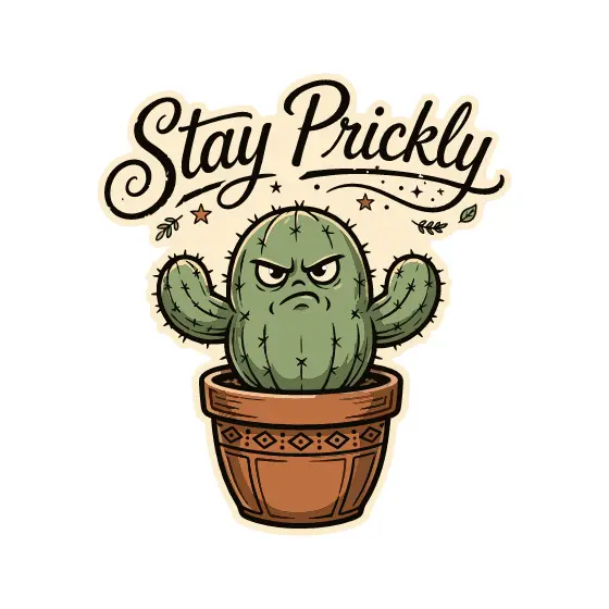 Grumpy Cactus In Pot With Stay Prickly