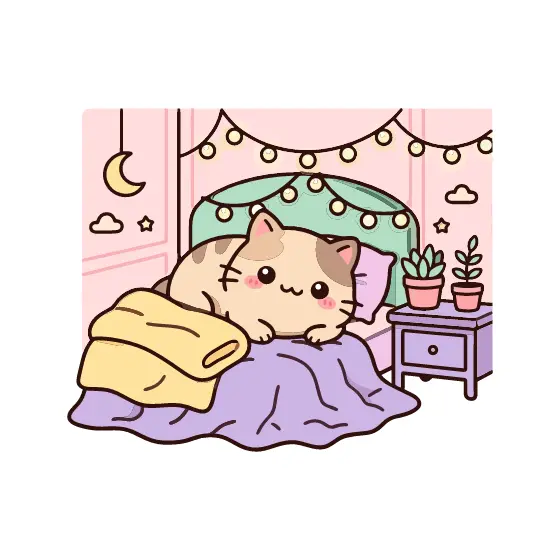Sleepy Cat On Lavender Bed