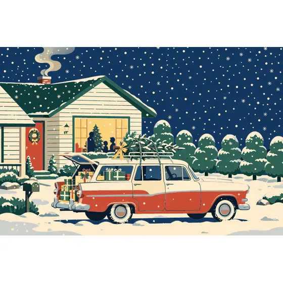 Red and Cream Wagon with Holiday Presents