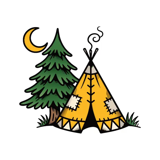 Teepee With Pine Tree and Crescent Moon
