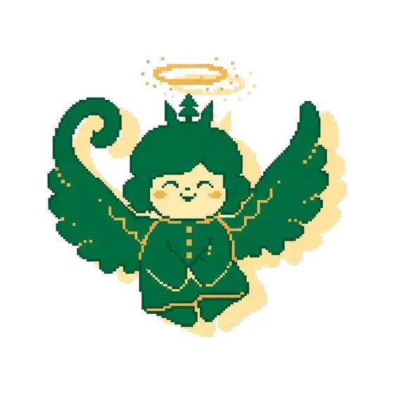 Praying Green Angel With Gold Halo