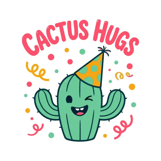 Winking Green Cactus With Party Hat