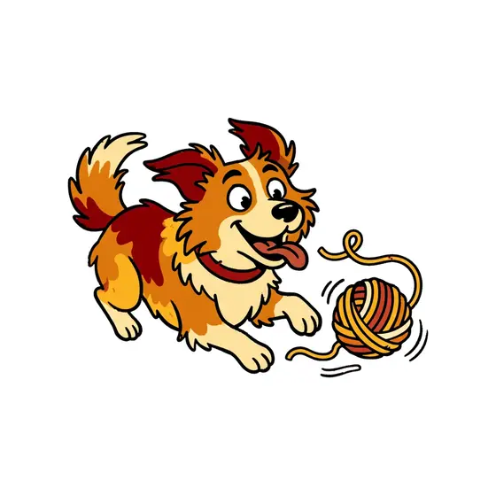Border Collie Chasing Yarn Ball