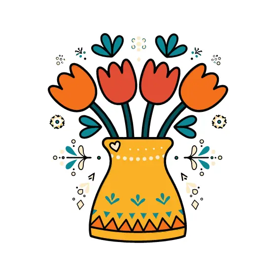 Four Tulips in Tall Mustard Vase
