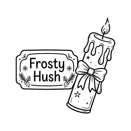 Frosty Hush Label With Tilted Candle