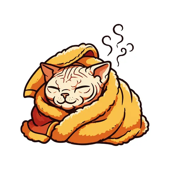 Sleepy Cat Curled In Yellow Blanket