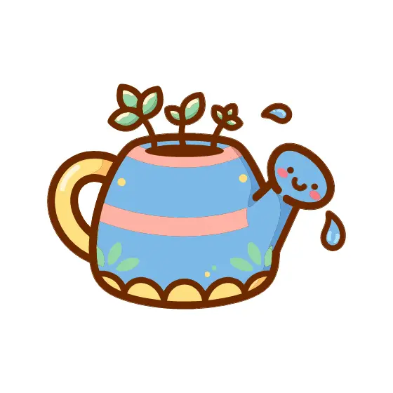 Blue Kawaii Watering Can With Sprouts