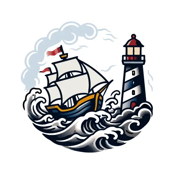 Ship And Lighthouse In Storm