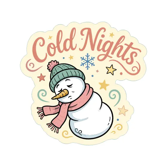 Cold Nights Sticker With Drowsy Snowman