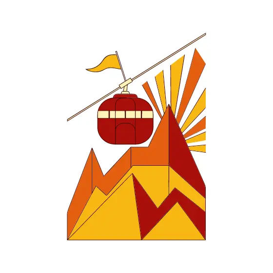 Red Cable Car Over Geometric Peaks