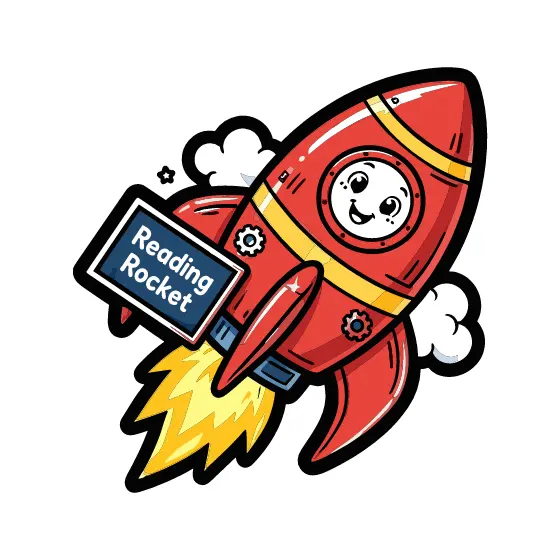 Smiling Rocket Blasting Off With Sign