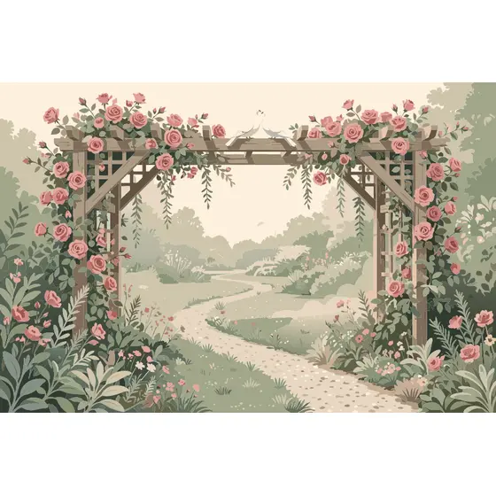 Rose Arbor With Misty Garden Path
