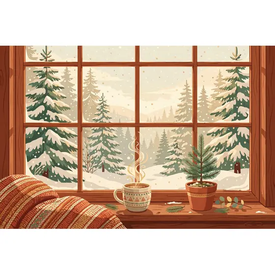 Cozy Window View With Snowy Firs