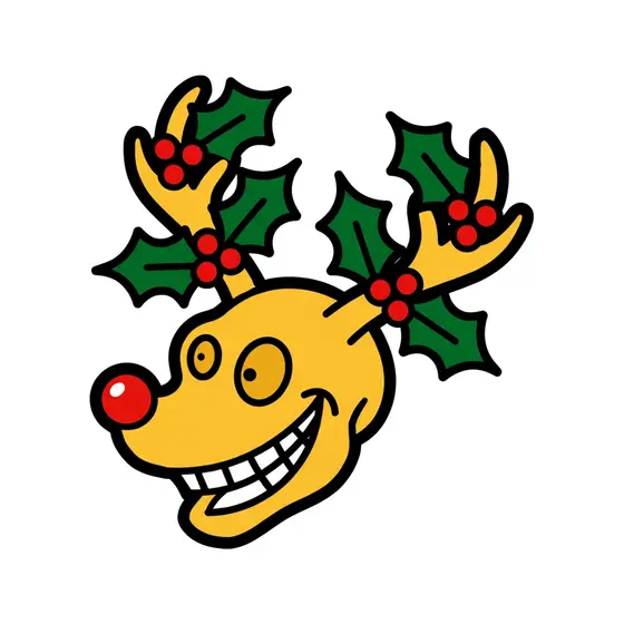 Reindeer Head With Mirrored Holly Antlers