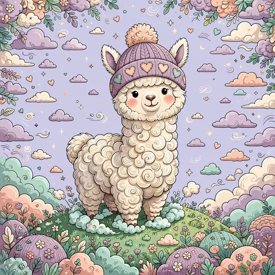Cream Alpaca in Lilac Heart Beanie