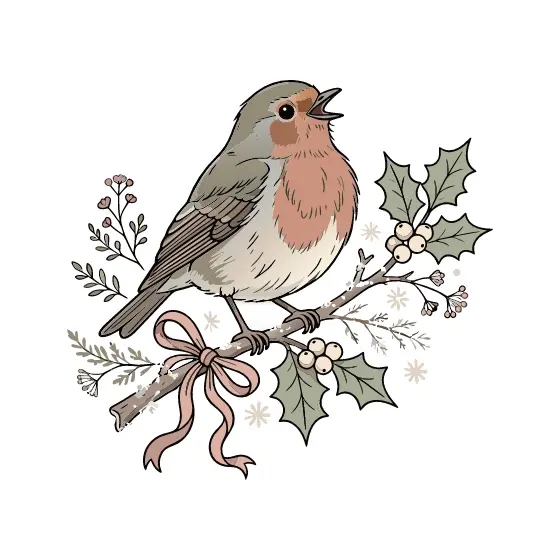 Singing Robin on Holly Branch