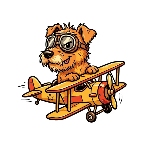 Goggled Terrier Flying Yellow Biplane