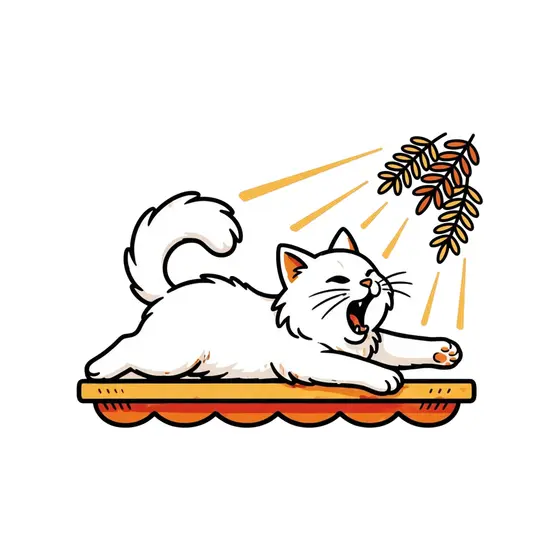 Stretching Cat Batting Autumn Leaves