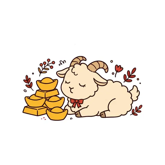 Goat Beside Gold Ingots With Berries