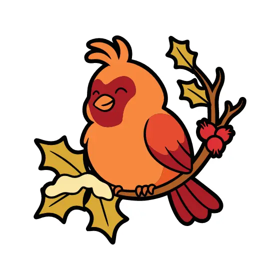 Cardinal Perched on Holly Branch