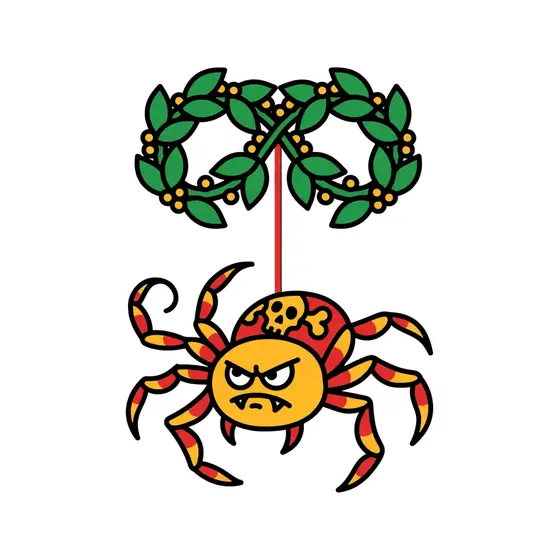 Grumpy Spider Under Laurel Wreath