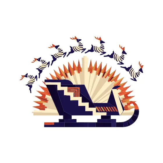 Art Deco Sleigh With Sunburst and Reindeer