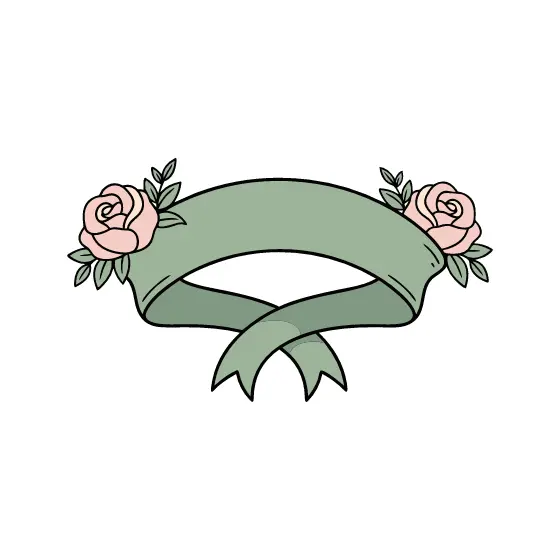 Looped Sage Ribbon Banner With Roses