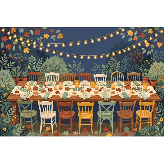Autumn Garden Dinner Table with Warm Lights