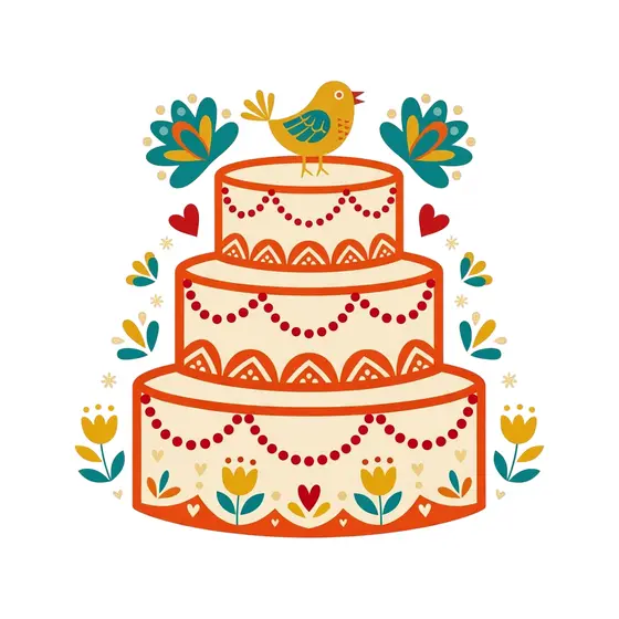Folk Art Cake With Yellow Bird