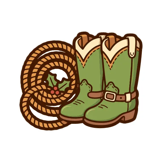 Green Boots with Rope and Holly