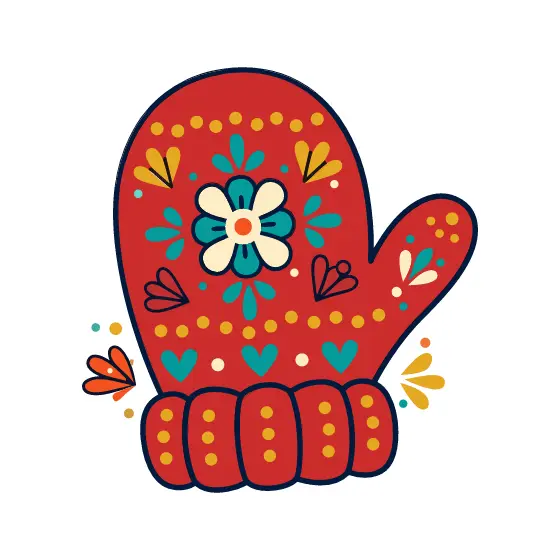 Red Mitten With Cream Flower